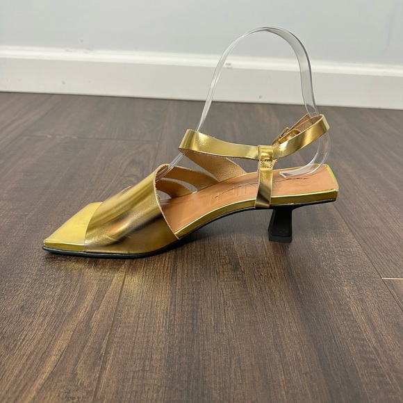 Ganni Gold Asymmetric Metallic Sandals - Picture 10 of 12